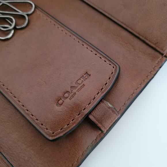 Coach Wallet Key Case Trifold Holder Solid Brown Geniue Smooth Leather Classic - Picture 4 of 11